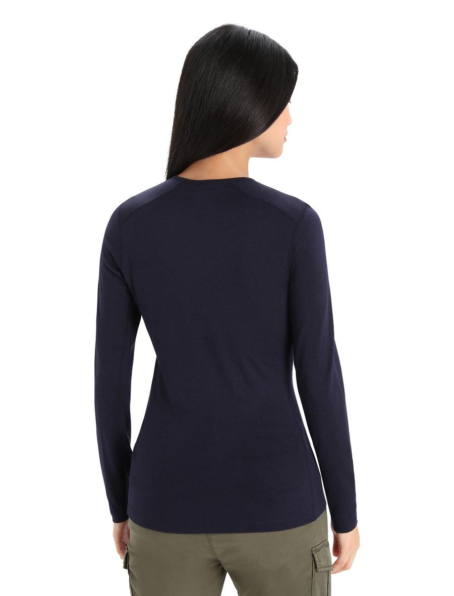 Midnight Navy Women's Icebreaker Merino 200 Oasis Long Sleeve Crewe Ski Stripes Base Layers | USA 1829YXFU